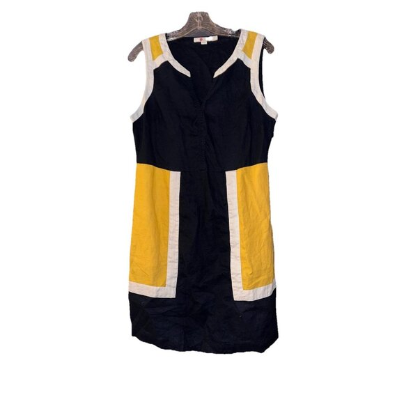 Boden Anita Linen Shift Dress Black And Yellow Sz 8 Regular - Picture 2 of 4